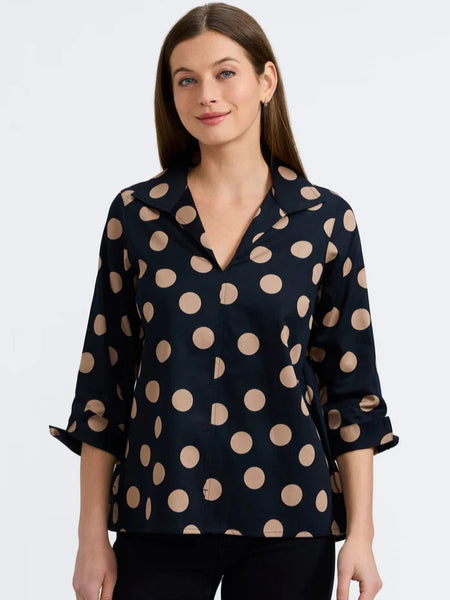 Agnes Polka Dot 3/4 Sleeve Shirt Black/Almond by Foxcroft