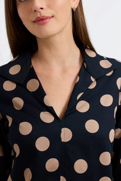 Agnes Polka Dot 3/4 Sleeve Shirt Black/Almond by Foxcroft