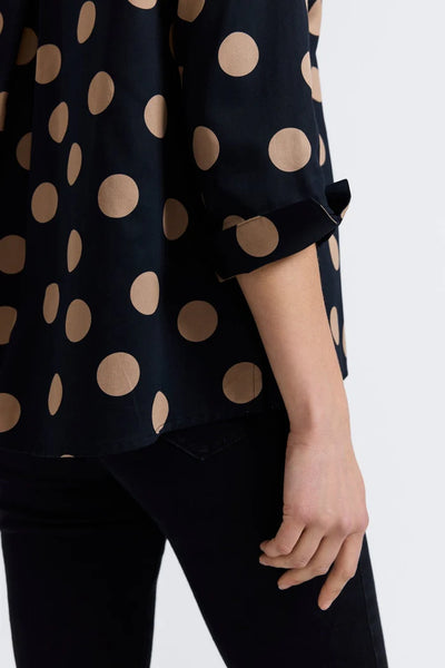 Agnes Polka Dot 3/4 Sleeve Shirt Black/Almond by Foxcroft