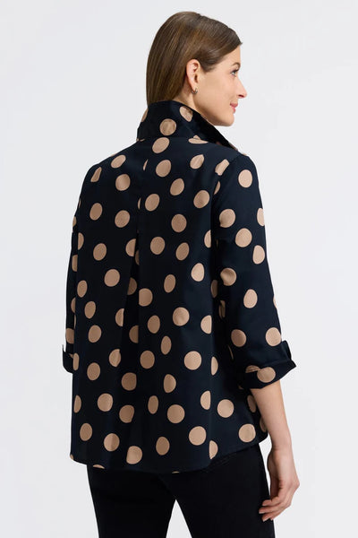 Agnes Polka Dot 3/4 Sleeve Shirt Black/Almond by Foxcroft