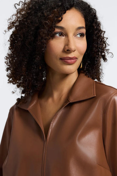 Agnes Vegan Leather L/S Popover Shirt Macciato by Foxcroft
