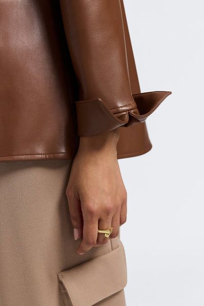 Agnes Vegan Leather L/S Popover Shirt Macciato by Foxcroft