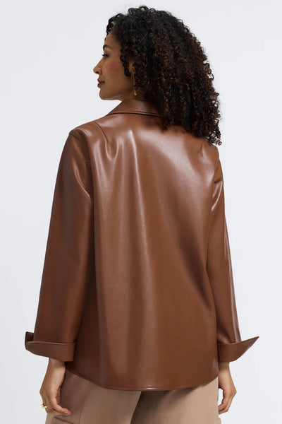 Agnes Vegan Leather L/S Popover Shirt Macciato by Foxcroft