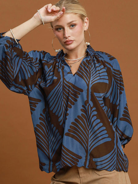 Abstract Leaf Print Blouse by Umgee