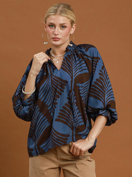 Abstract Leaf Print Blouse by Umgee