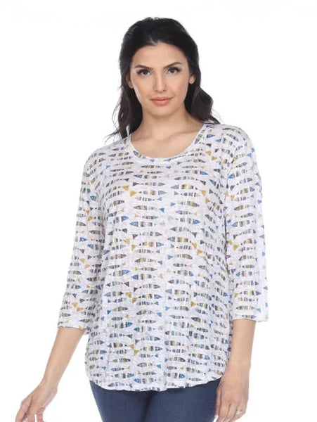 3/4 Sleeve Scoop Neck Top Fishing Trip by Carine