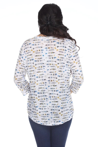3/4 Sleeve Scoop Neck Top Fishing Trip by Carine