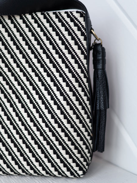 Blaze Bucket Crossbody Black & White Weave by Hobo