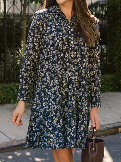 Iris Drop Waist Shirt Dress Navy by Duffield Lane