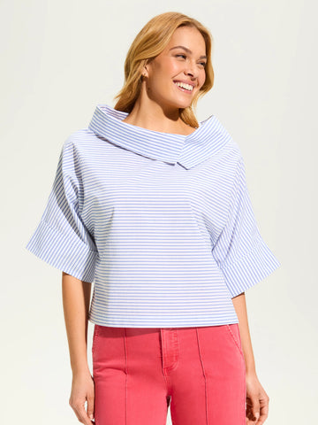 Stripe Poplin Crossover Neck Top by FDJ