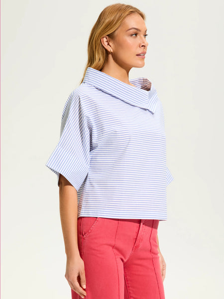 Stripe Poplin Crossover Neck Top by FDJ