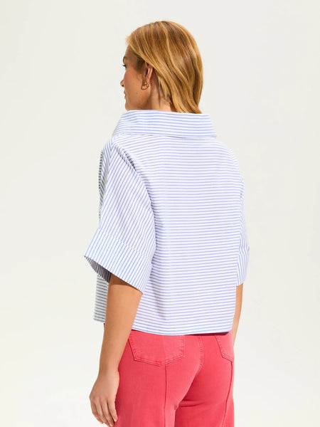 Stripe Poplin Crossover Neck Top by FDJ