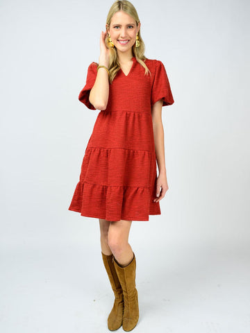 Tiered Knit Dress Brick by Ivy Jane
