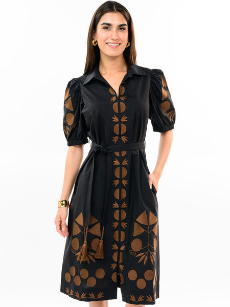 Placket Embroidered Dress Black by Ivy Jane