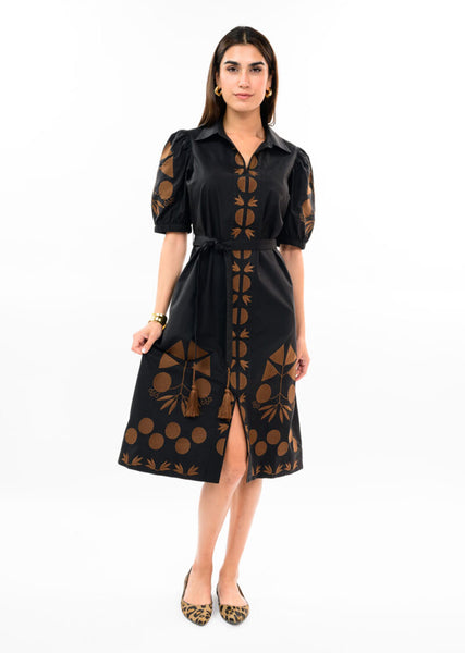 Placket Embroidered Dress Black by Ivy Jane