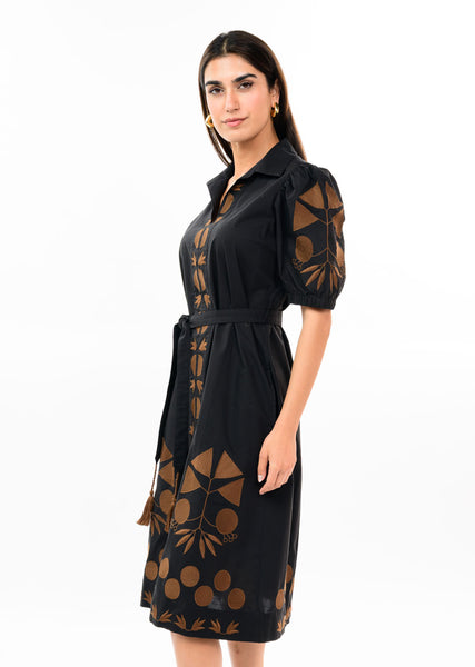 Placket Embroidered Dress Black by Ivy Jane