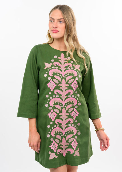 Panel Embroidery Shift Dress Green by Ivy Jane