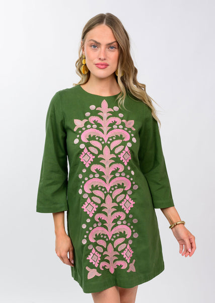Panel Embroidery Shift Dress Green by Ivy Jane
