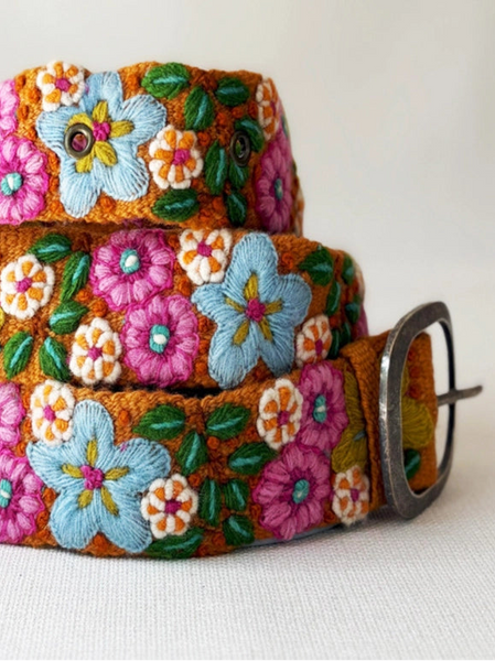 In the Garden Floral Embr Wool Belt