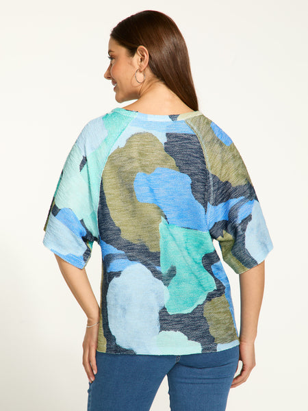 3/4 Sleeve Printed Top Tidal Pool by FDJ