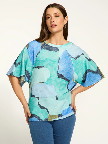 3/4 Sleeve Printed Top Tidal Pool by FDJ