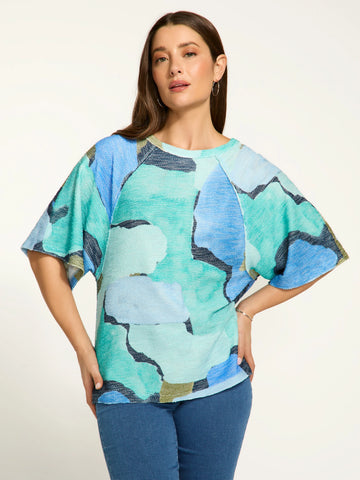 3/4 Sleeve Printed Top Tidal Pool by FDJ