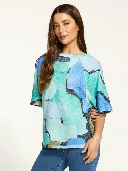 3/4 Sleeve Printed Top Tidal Pool by FDJ