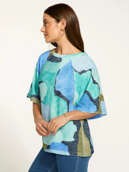 3/4 Sleeve Printed Top Tidal Pool by FDJ