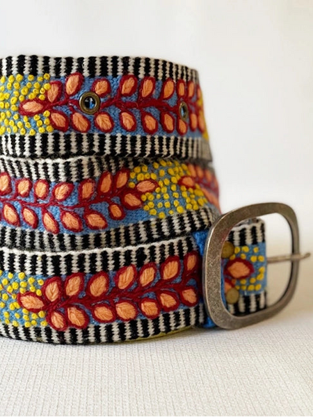 Growing Season Floral Embroidered Wool Belt by Coastal Couture