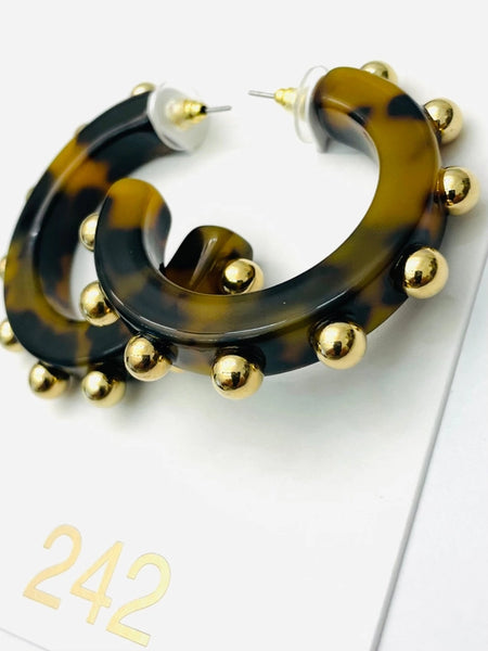 Tortoise & Gold Bead Hoops by Two Forty Two South