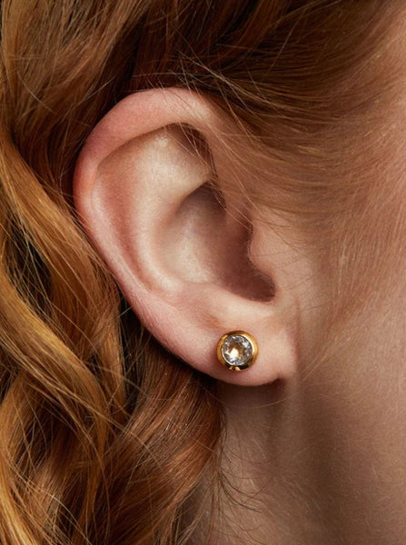 Signature Small Studs - Gold/Crystal Quartz by Dean Davidson