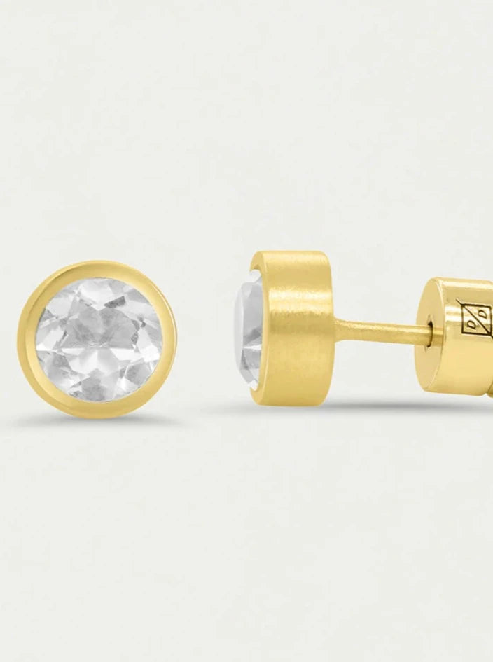 Signature Small Studs - Gold/Crystal Quartz by Dean Davidson