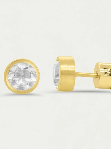 Signature Small Studs - Gold/Crystal Quartz by Dean Davidson