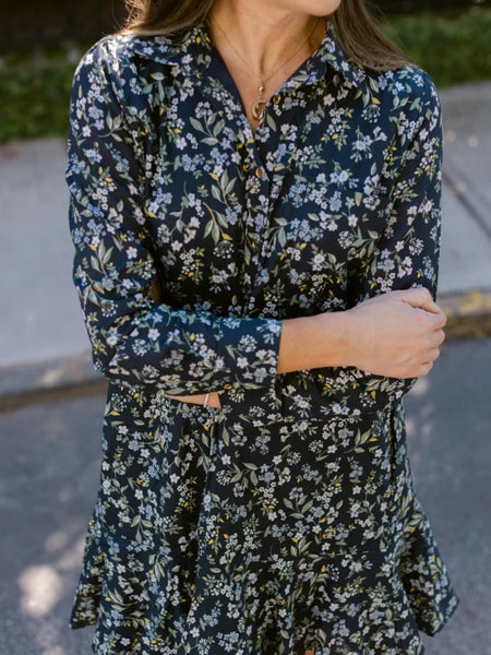 Iris Drop Waist Shirt Dress Navy by Duffield Lane
