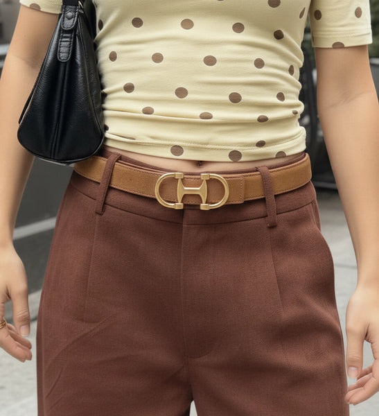 Suede Horsebit Belt Caramel