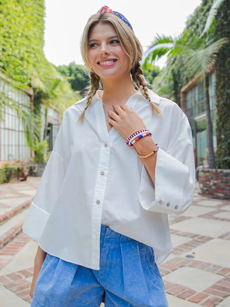 Button Front Oversized Shirt Off White by EESome