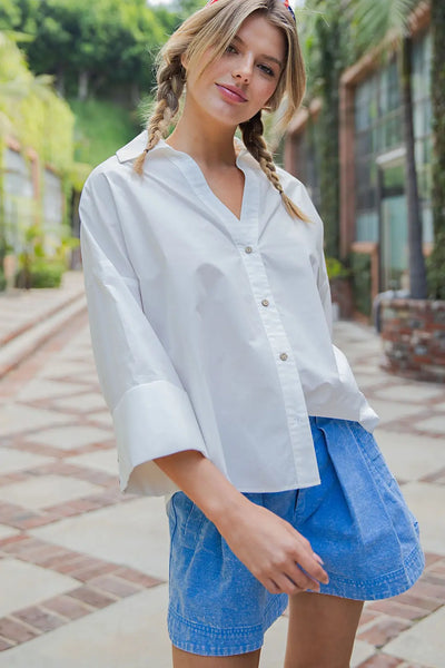 Button Front Oversized Shirt Off White by EESome