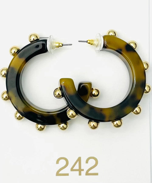 Tortoise & Gold Bead Hoops by Two Forty Two South