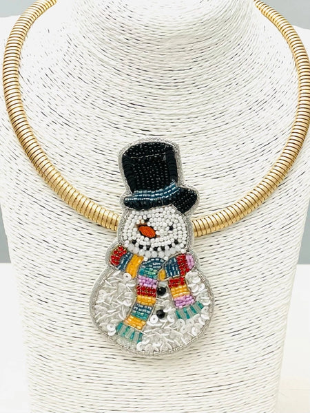 Hand-Beaded Snowman Pendant Only by Two Forty Two