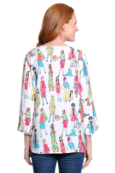 Woven Pop-over Fun Print Blouse by Ali Miles