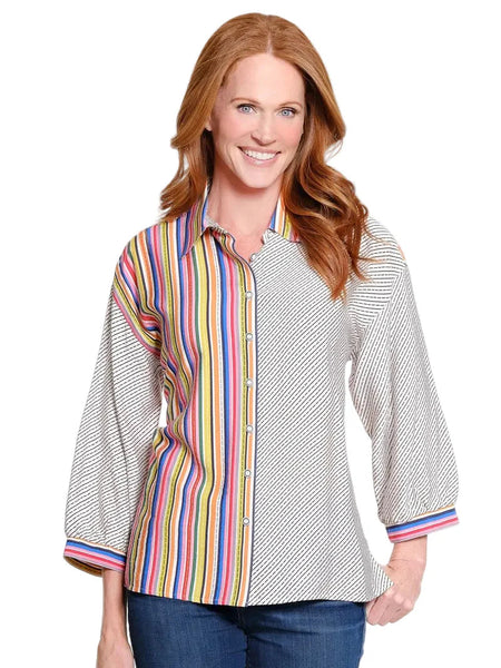 Stripe Button Front Woven Blouse by Ali Miles