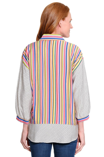 Stripe Button Front Woven Blouse by Ali Miles