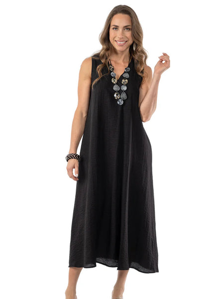 Amelia Sleeveless Linen Midi Dress Black by Lior