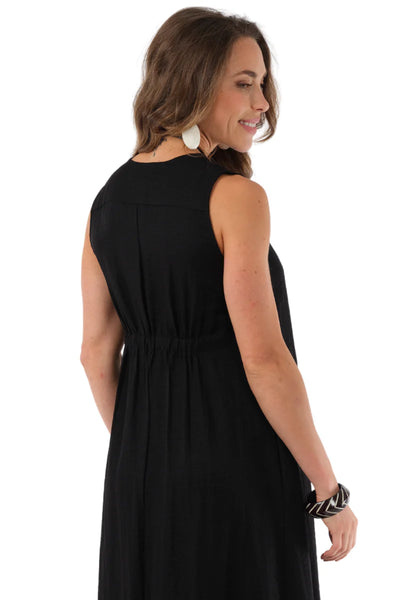 Amelia Sleeveless Linen Midi Dress Black by Lior