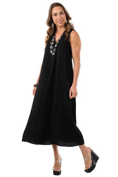 Amelia Sleeveless Linen Midi Dress Black by Lior