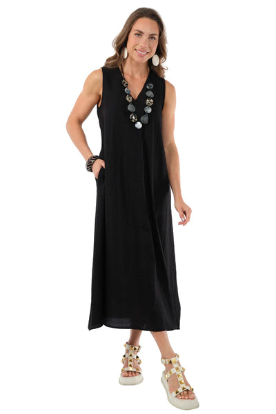 Amelia Sleeveless Linen Midi Dress Black by Lior