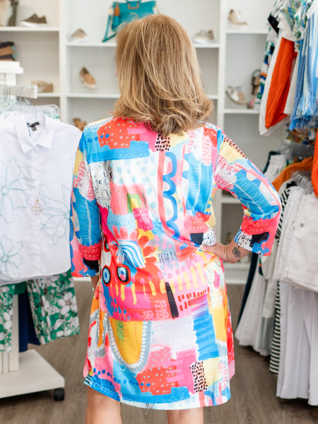 Long Sleeve Pink Abstract Print Dress by Shana