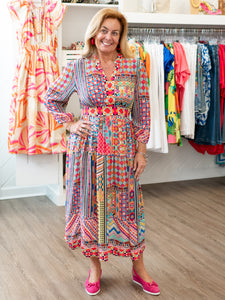 Long Sleeve Mixed Print Dress by Shana