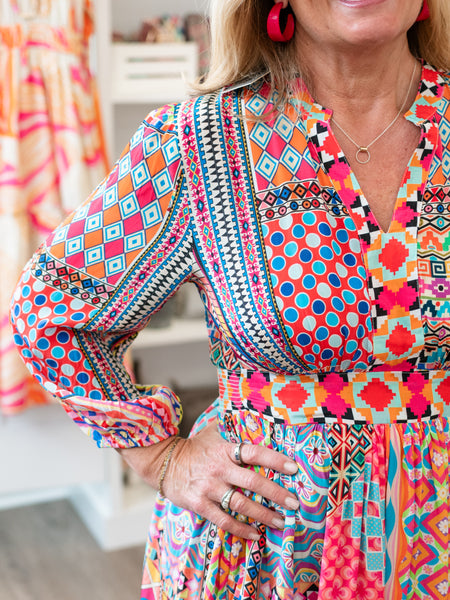 Long Sleeve Mixed Print Dress by Shana