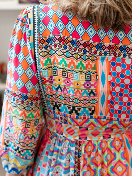 Long Sleeve Mixed Print Dress by Shana